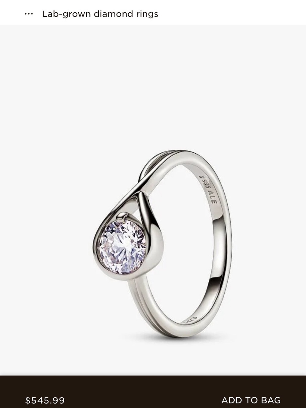 Pandora Infinite Lab-Grown Diamond Ring 0.75 ct  14k White Gold